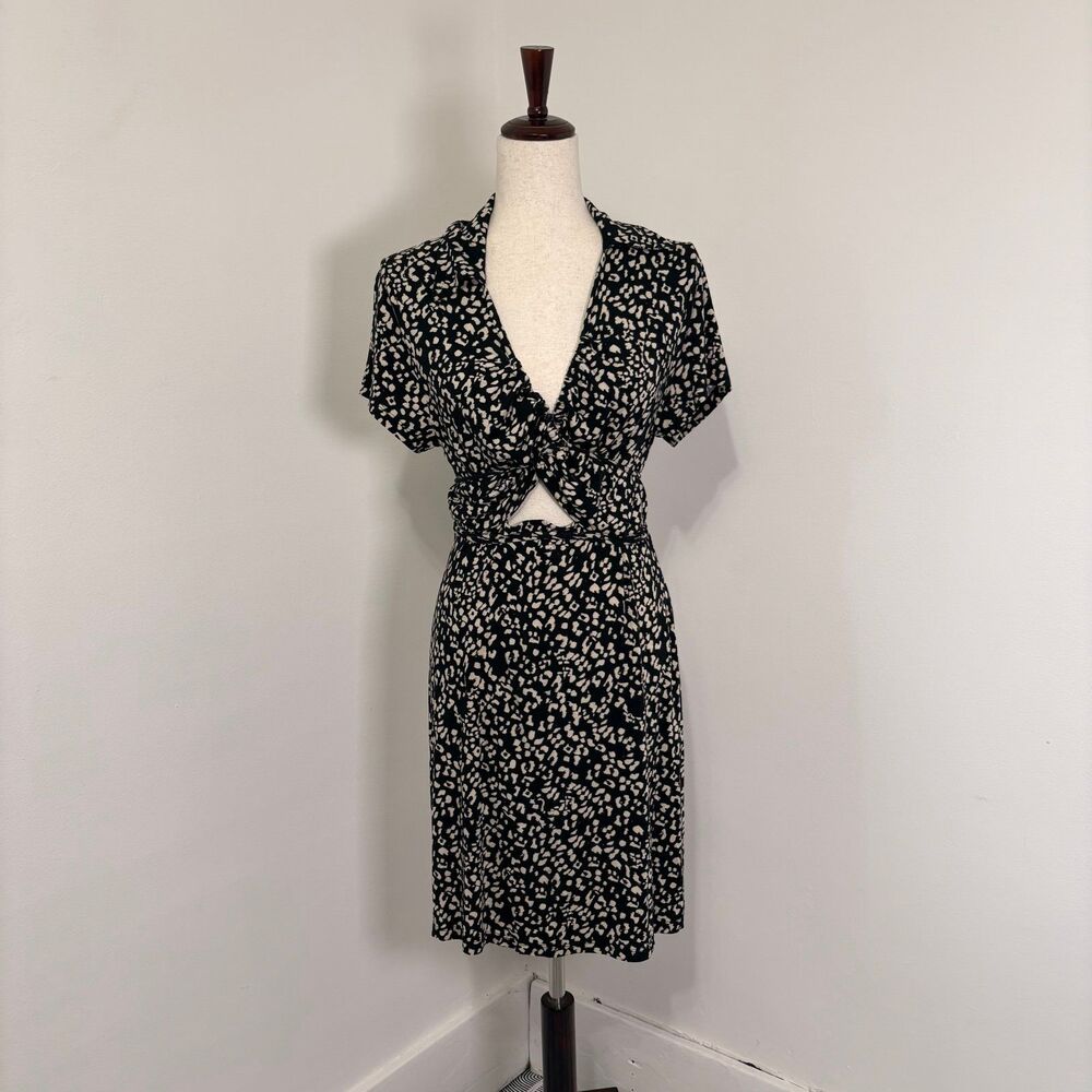 Free People Marsaille Black Animal Print Short Sleeve Cutout Mini Dress Sz M - Picture 3 of 8
